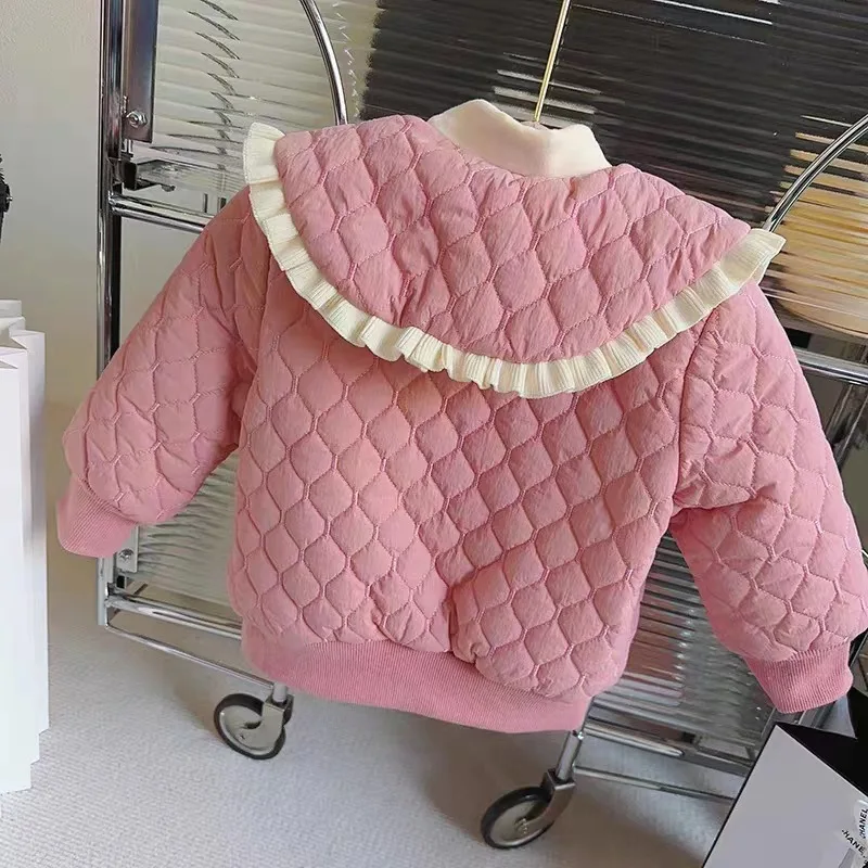 2024 Girls Winter Jacket Baby Clip Cotton Lapel Warm Coat Autumn New Children Thickened Solid Color Sweet Cute Clothes 12M-5Y