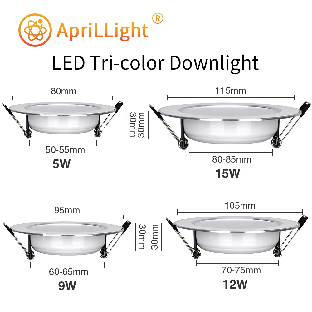 10 szt. Oprawa sufitowa LED 110v 220v wbudowane światło sufitowe 5 w9w12w1 5W trzy kolory regulowane światło/zimny biały/ciepły biały światło punktowe.