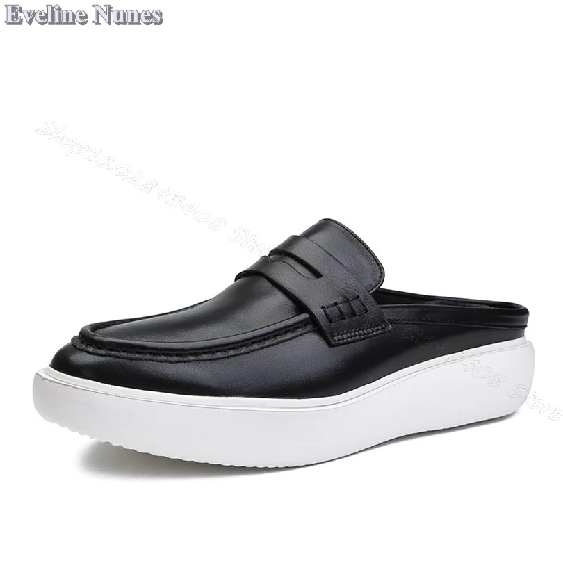 

Black Muffin Bottom Men Slippers Round Toe Soft Leather Casual Men Shoes Stylish Footwear Men Flats Size 38~45 Zapatillas Mujer