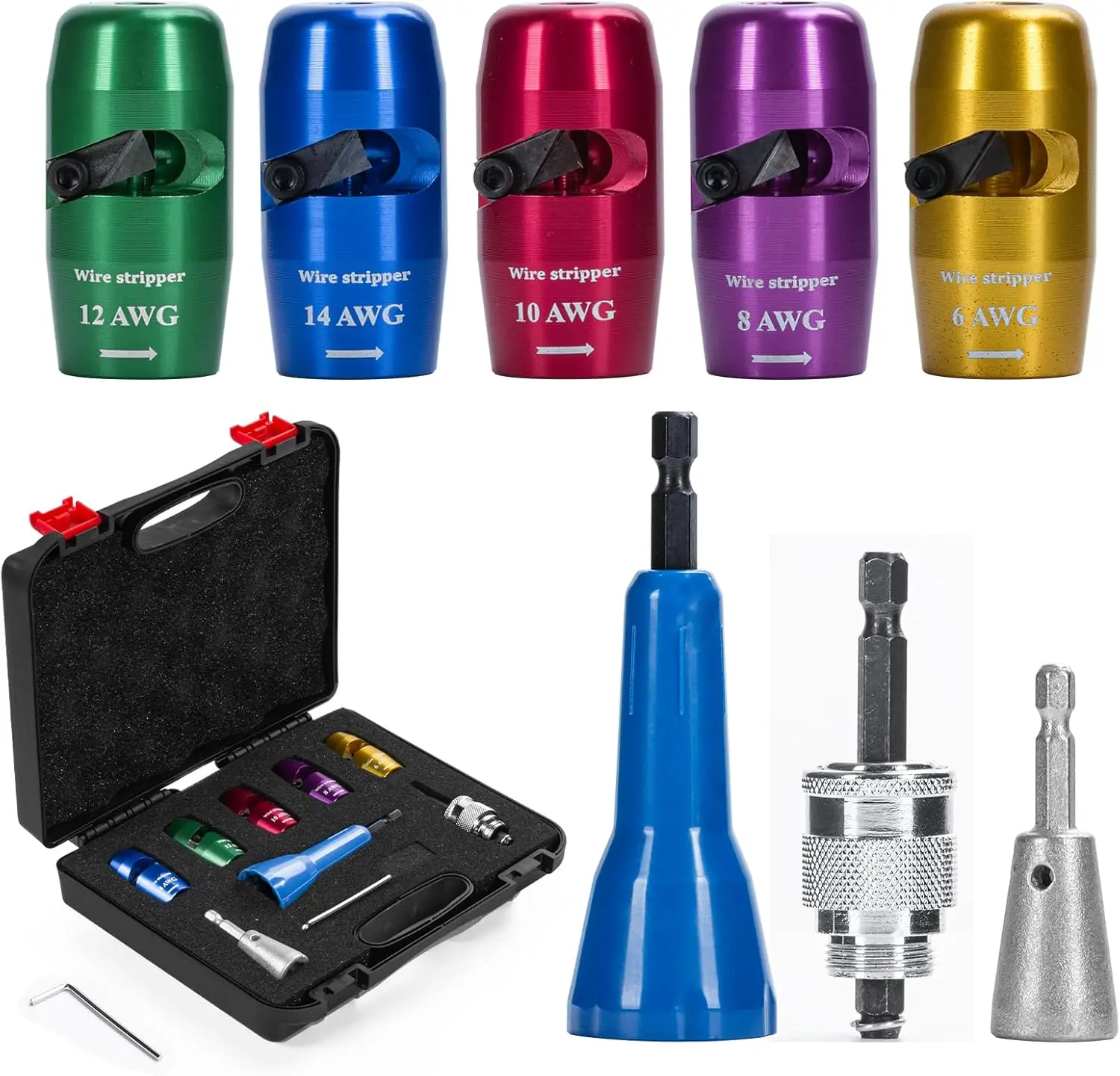 Conjunto de Descascador de Fio de Broca Descascador de Fio para Descascador de Cabo de Broca Ferramenta para Eletricistas com Torcidos para Fios Padrão Awg 1412-10