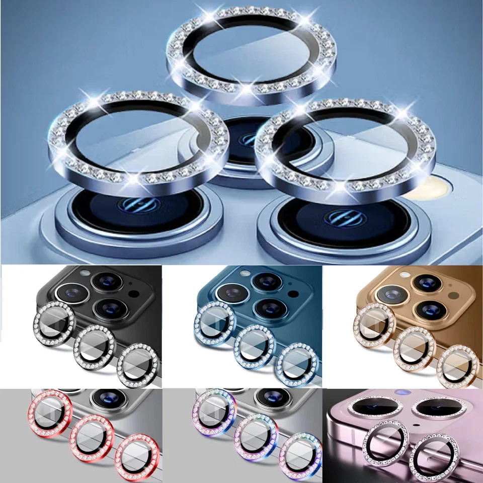 

1000Pcs Diamond Rear Camera Lens Ring 3D Bling For iPhone16 15 14 13 12 11 Pro Max Plus Mini Tempered Glass Screen Protector