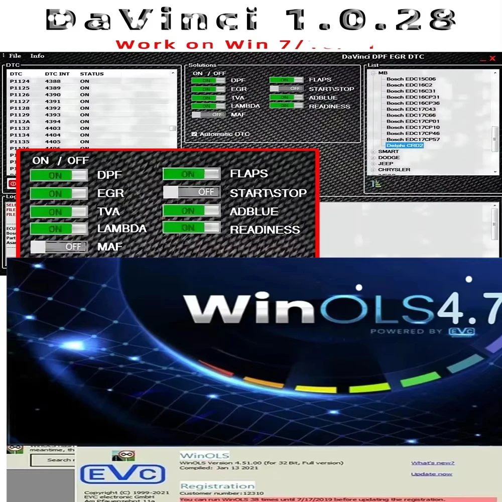 Davvinci-Software 1.0.28 + diagnóstico de reparación WinOLS 4,7, activación de uso infinito, trabajo en WIN7/10/11pro/Ultimate