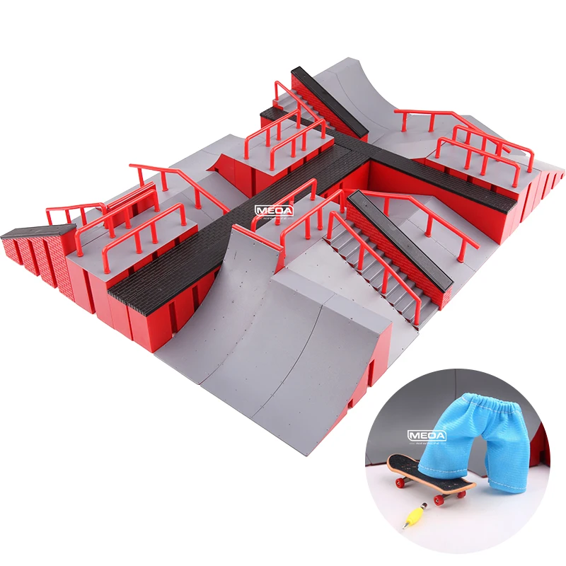 Mini set di parchi per skateboard da dito 8 in 1 con scale, rampa, scooter, posto, colore grigio, giocattoli per interni, skateboard da dito, regali, giocattoli