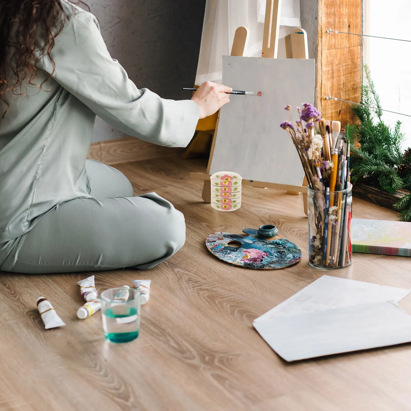 

Ceramic Palette Watercolor Mixer Aesthetic Pattern Smooth Surface Lightweight Space Saving Art Supplies Art Paint Tray