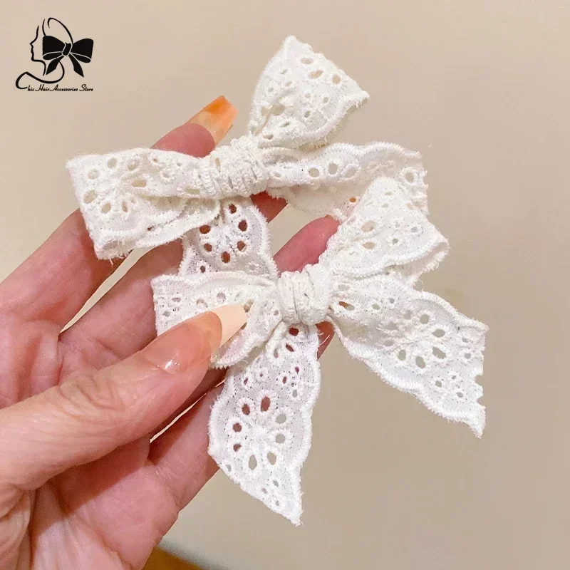 Y2K Girl\'s Lace Cotton Bow Hair Clps Women\'s White flower Bowknot Hairpins Lovely Lolita HairClips hair accessories