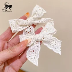 Y2K Girl's Lace Cotton Bow Hair Clps Women's White flower Bowknot Hairpins Lovely Lolita HairClips hair accessories