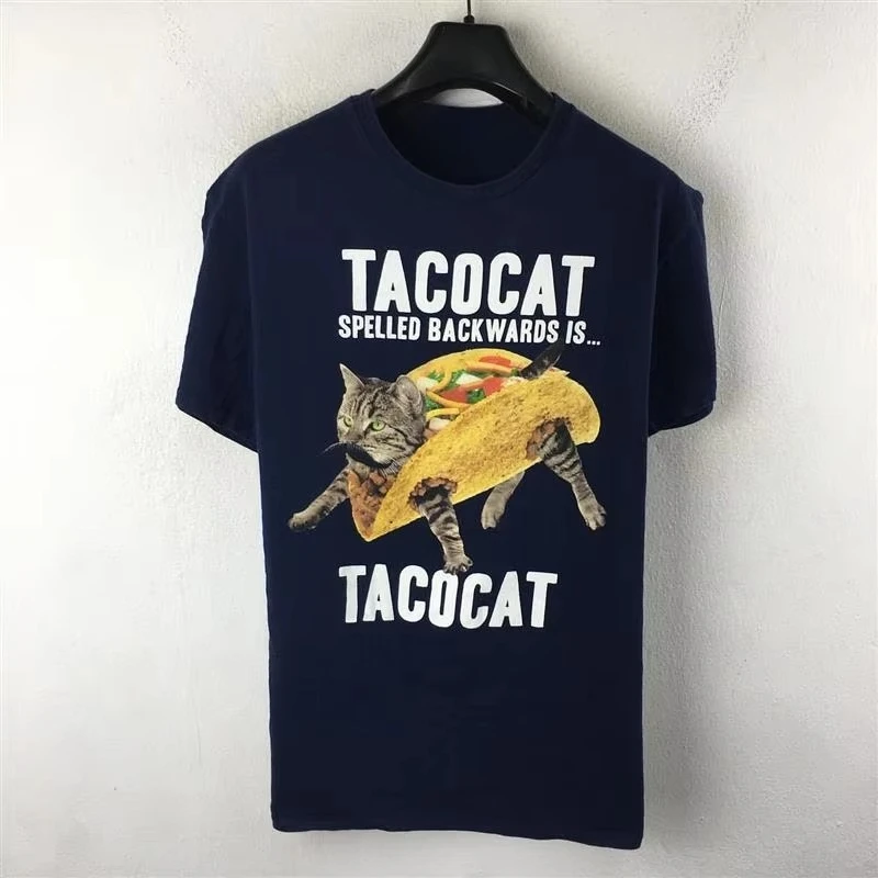 2025 Verano Nueva Américain Rétro Chat Parodie Amusant Amusant Camiseta Imprimé En Coton À Manches Courtes Pour Femmes