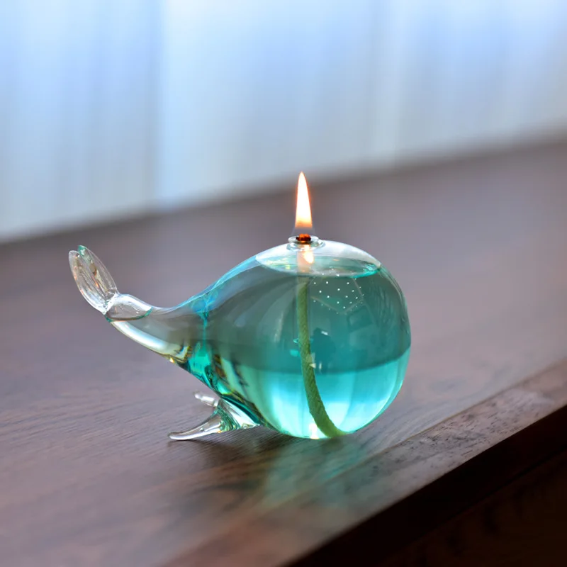 Set of 2 - Whale glass oil lamp Wedding Decoration candlestick Lamp Glass Candle Holder desktop smokeless butter lamp