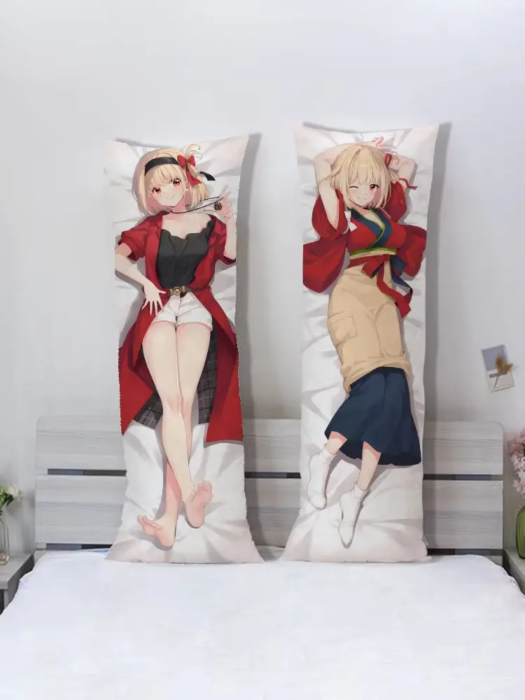 Anime Lycoris Recoil Nishikigi Chisato Dakimakura Cover Hugging Body Pillowcase Peach Skin 160x50cm 2-Way Tricot