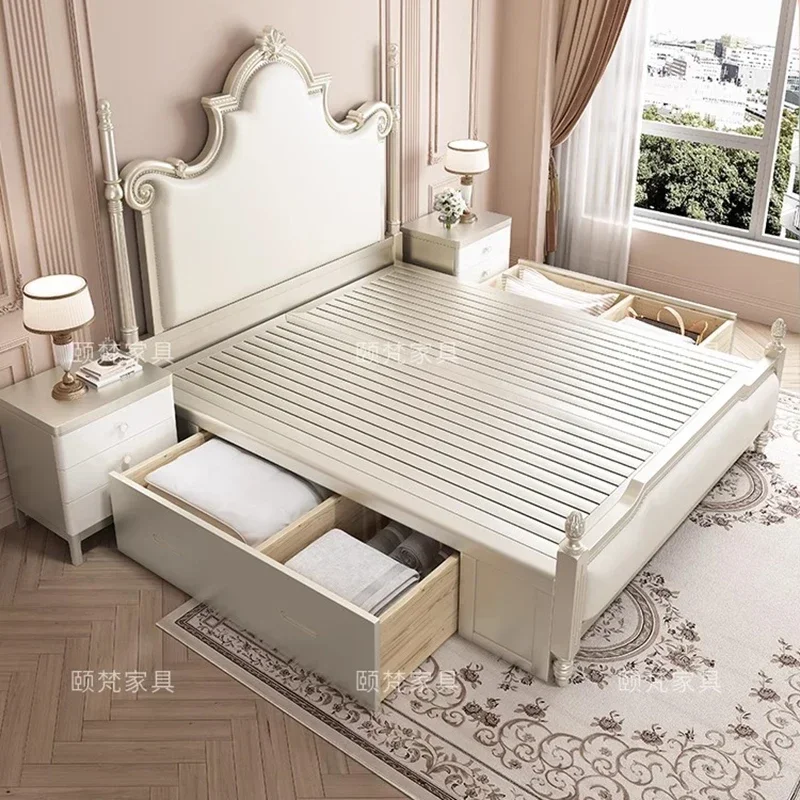 سرير تدليك للأميرة البنات لغرفة النوم، منصة نوم من الجلد، سرير أوروبي آمن، أريكة بسيطة، أثاث منزلي Letto Matrimoniale #5