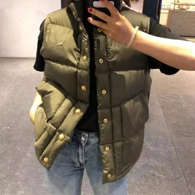 Kuzuwata JAPAN Autumn Winter Jaqueta Feminina Puffer Jacket Stand Neck Solid Color Sleeveless Vest Coats Single-breasted Parkas