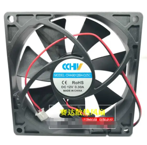 CHA9012BH-025C DC 12V 0.3A 92x92x25mm 2-Wire Server Cooling Fan