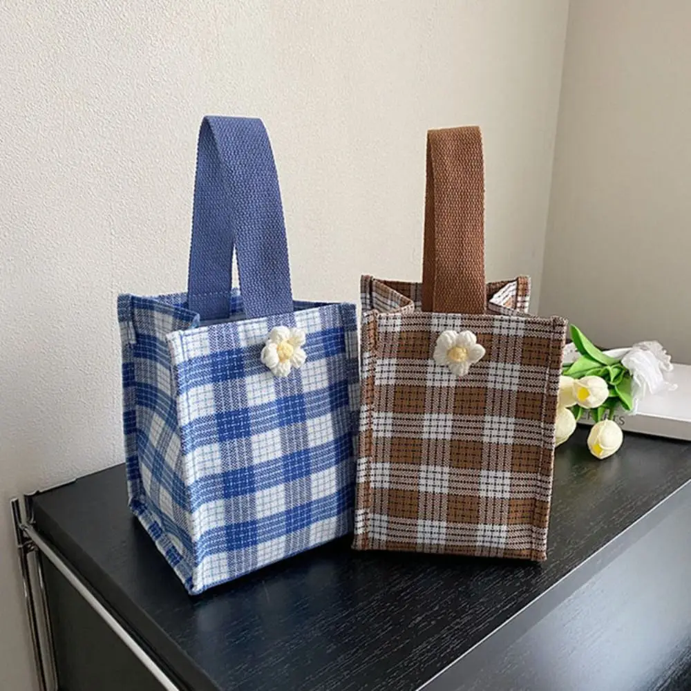 1PC borsa di tela impermeabile con fiore a scacchi borsa di moda semplice borsa da pendolarismo portatile borsa per la spesa di grande capacità