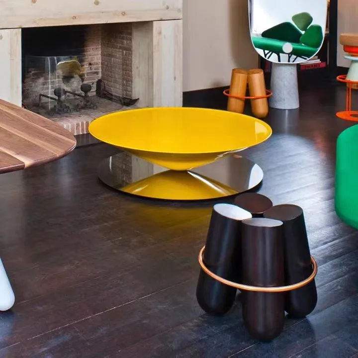 Steel cone reflection mirror coffee household living room coffee table tea table hourglass edge