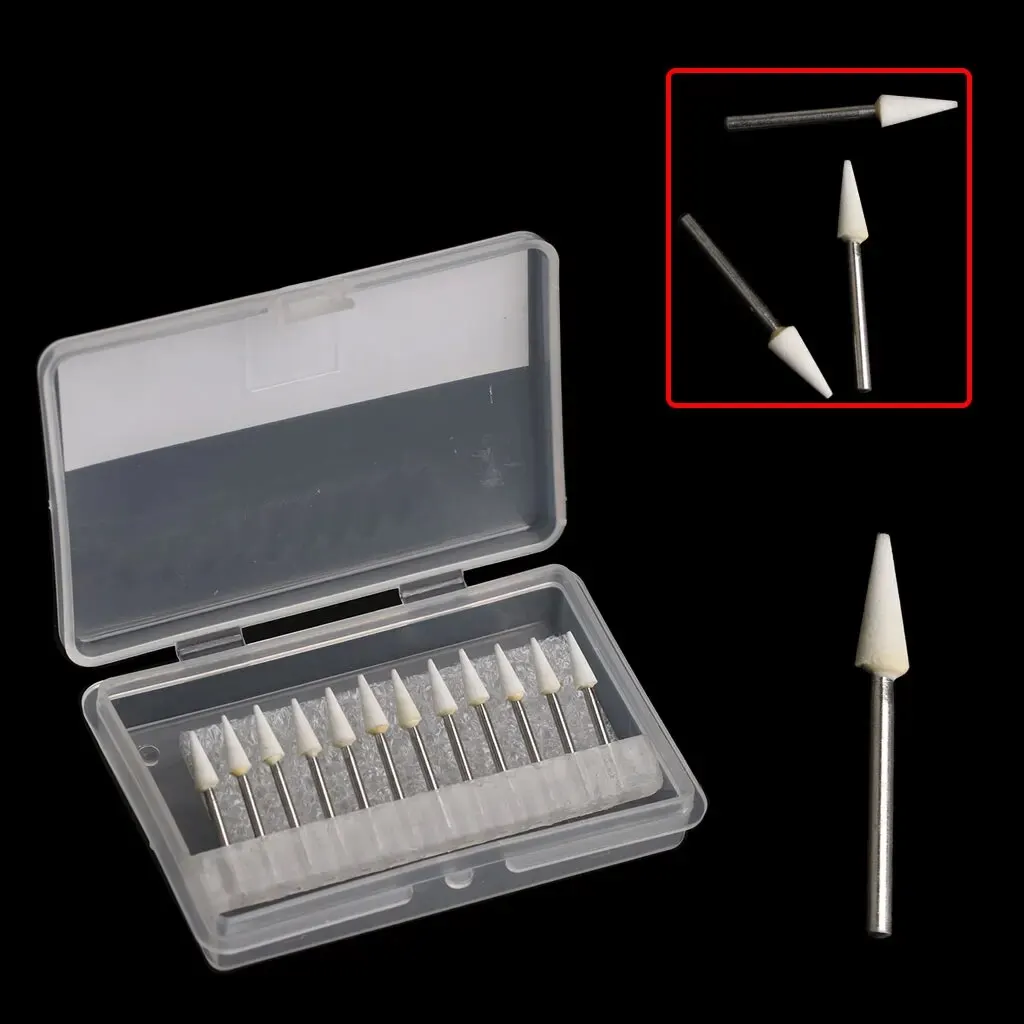 12pcs/Box Dental White Stone Polishing FG Burs Cone/Flame/Round Shape Abrasion Bur Fit For High Speed Handpiece 1.6mm