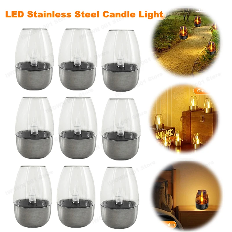

Solar LED Flameless Candle Lamp Stainless Steel Candlelight Night Light Outdoor Waterproof Garden Courtyard Balcony Home Decor