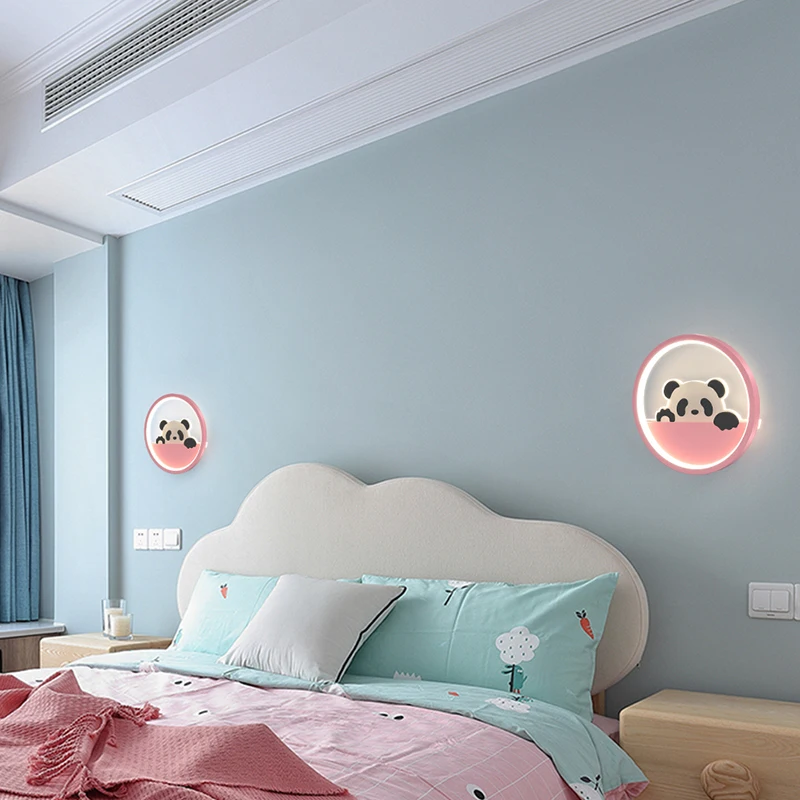 Moderne Led Panda Wandlampen Kinderkamer Kid Slaapkamer Gang Bed Foyer Blauw Roze Lamp Home Decor Armatuur Interieur Verlichting