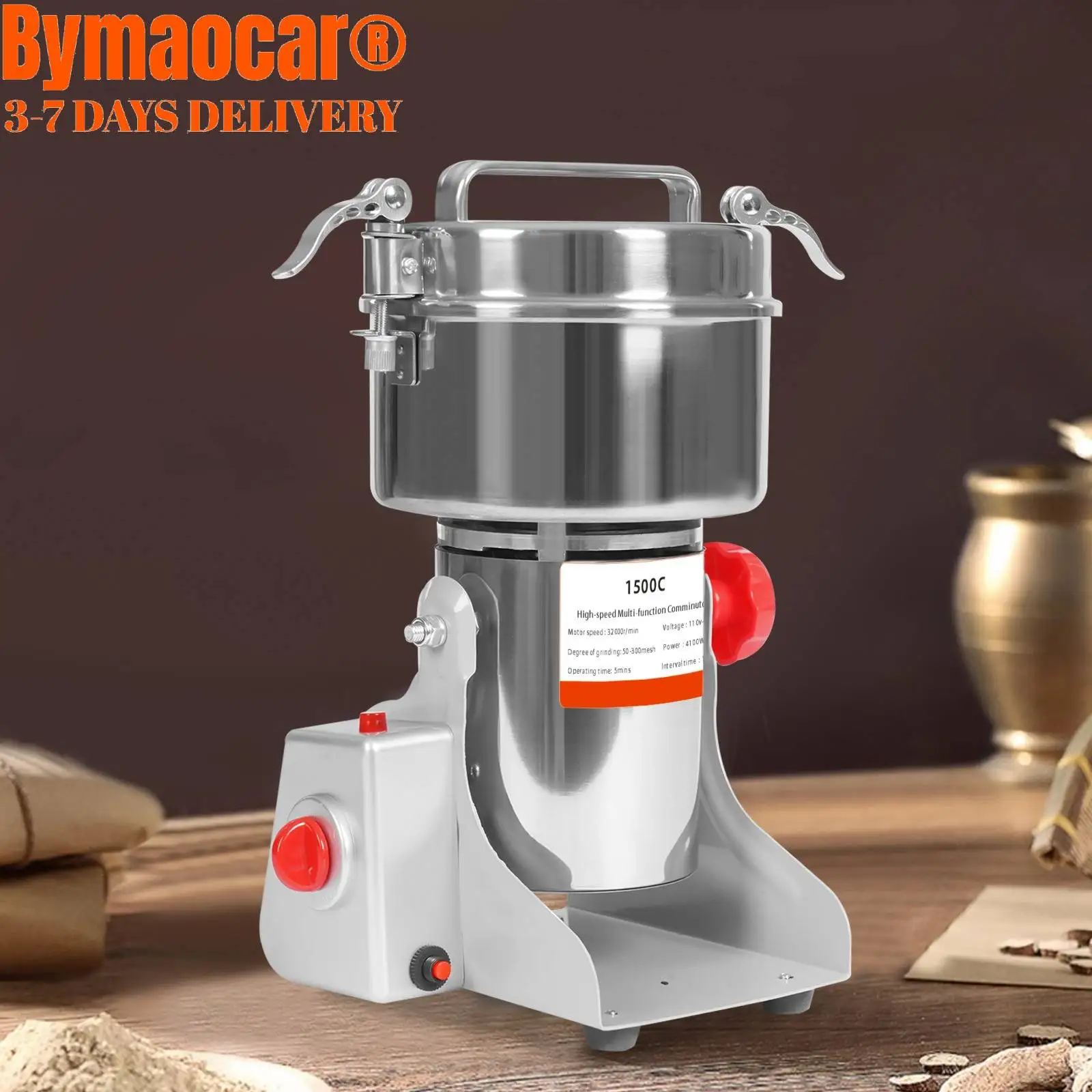 Mesin Penggiling Biji-bijian Listrik 1500g, Mesin Penggiling Rempah-rempah Komersial 4100W, 30000r/menit, Mesin Penggiling Jagung Kering Stainless Steel, Mesin Pembuat Bubuk Herbal