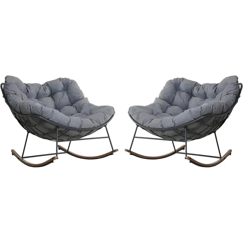 

Grey Outdoor 2-Piece Rocking Chair Set with Cushions for Patio, Garden, or Backyard