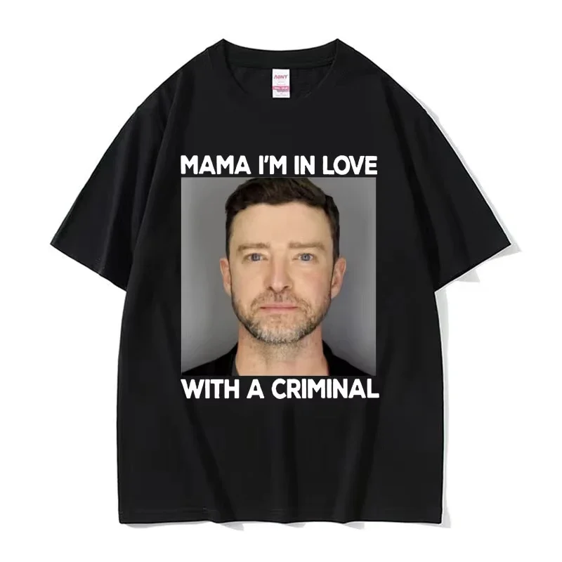 Funny Justin Timberlake Mugshot T Shirt I'm in Love with A Criminal Meme T Shirts Women Fashion Casual Cotton T-shirt Streetwear