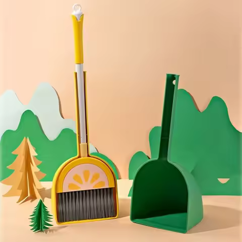 Funny Cartoon Children Dustpan Set Retractable Plastic Cleaning Mini Lemon Broom Set For Aged 3-8