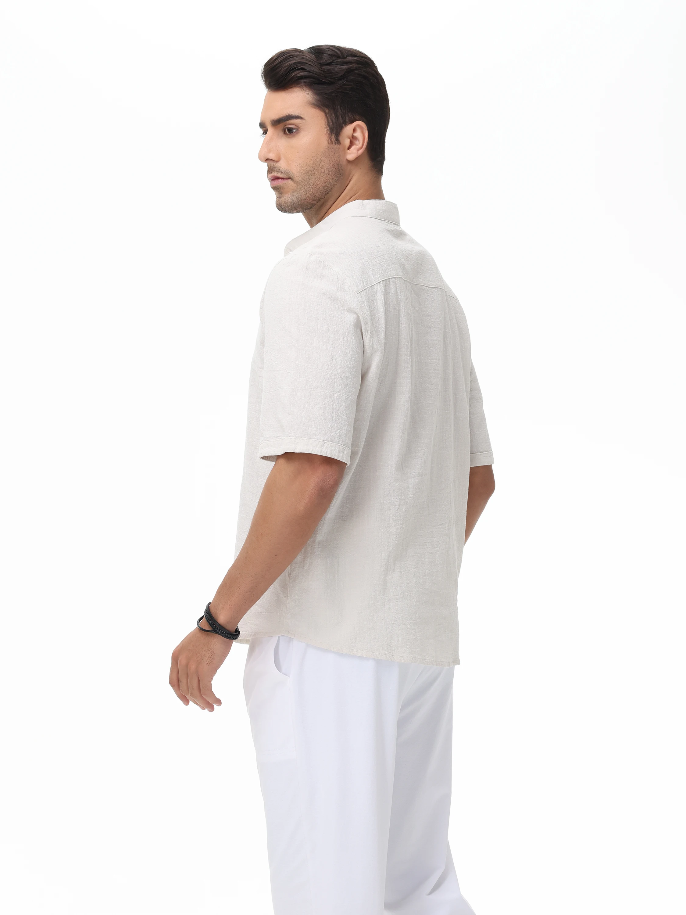 Summer Men's Casual 100% Cotton Henley Shirts, Solid Color Short Sleeve Hawaii Beach Shirts Daily Button Down Breathable Tee