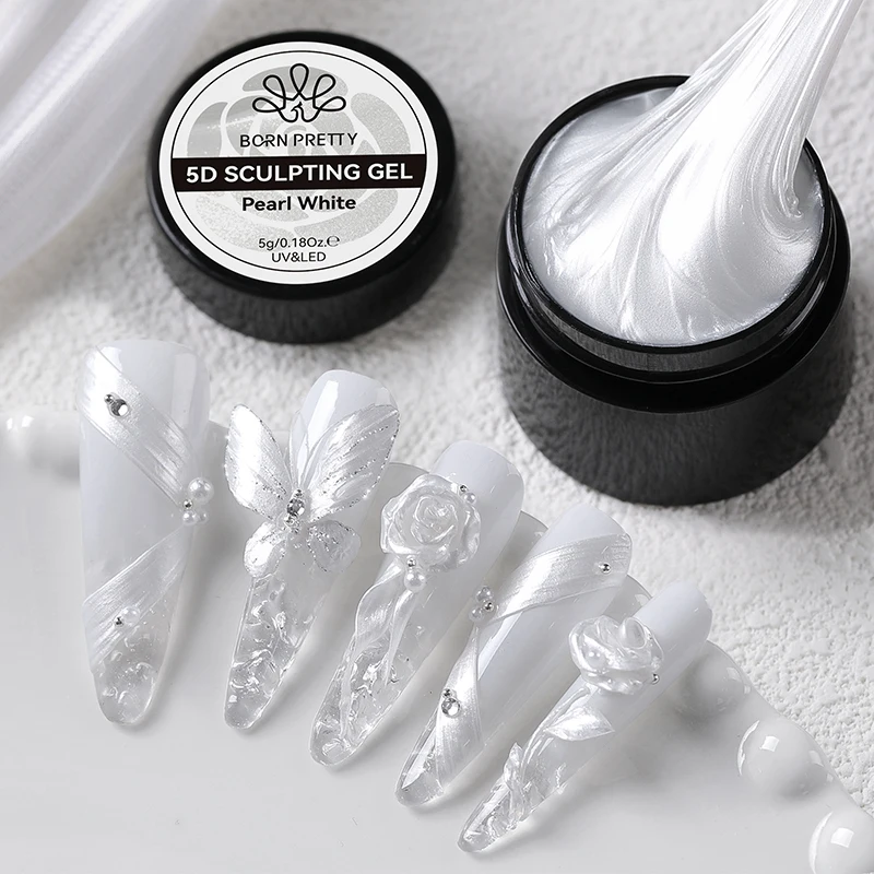 Nascido bonito 5d escultura gel unha polonês 5ml pérola branco moldar escultura diy cutucando gel dicas sólidas arte do prego sem limpar casaco superior