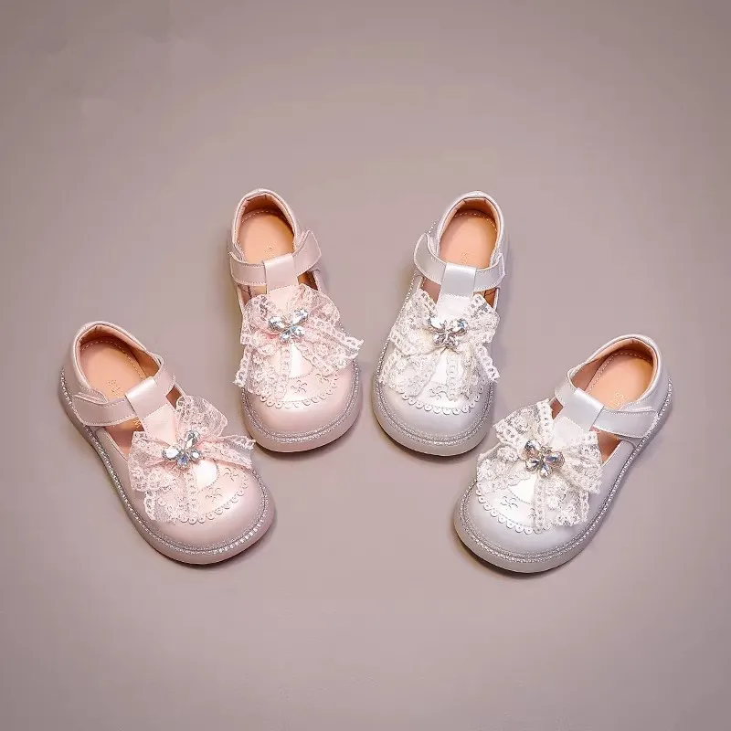 

Kids'Casual Shoes PU Leather Spring Butterfly Bow Lace Fashion Outdoor Shoes For Girls Designer Anti-slip Pink White Size 23-36