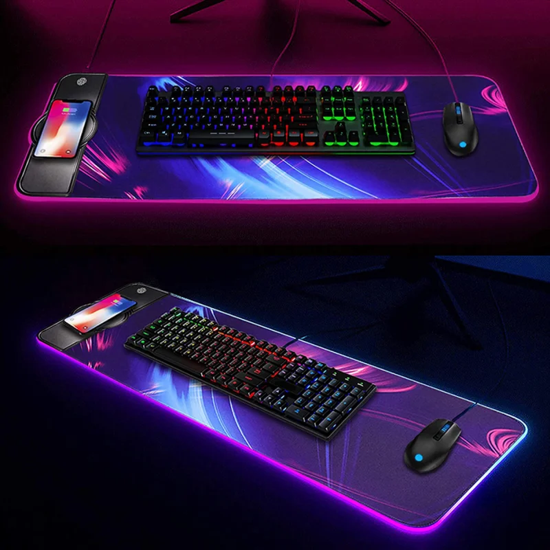 Imagem -02 - Carregamento sem Fio Rgb Luminous Mouse Pad Carregador do Telefone Gaming Mousepad Desktop pc Laptop Placa de Computador