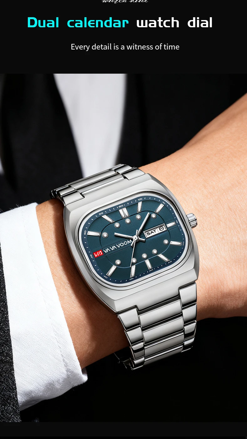 Herren-Quarzuhr mit Edelstahlarmband, 40mm Rechteckiges Zifferblatt, 3 Bar Wasserdicht, Modischer Business-Stil, Tägliche Casual-Uhr, Relogios – Detail 3