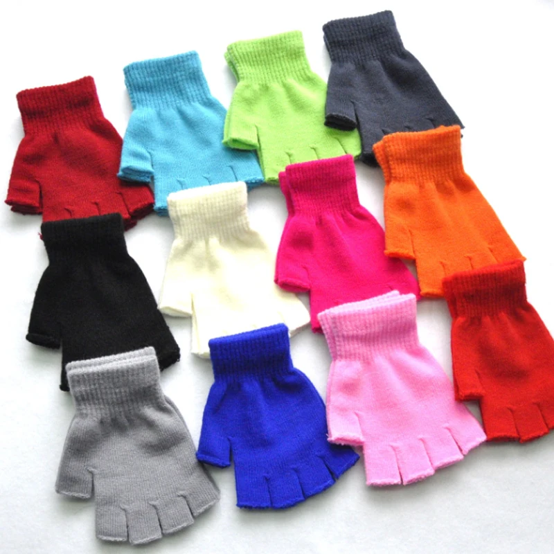 Unisex Winter Warme Woll-Strick Halbfinger-Handschuhe Einfarbige Dicke Weiche Fingerlose Handgelenk-Mittens