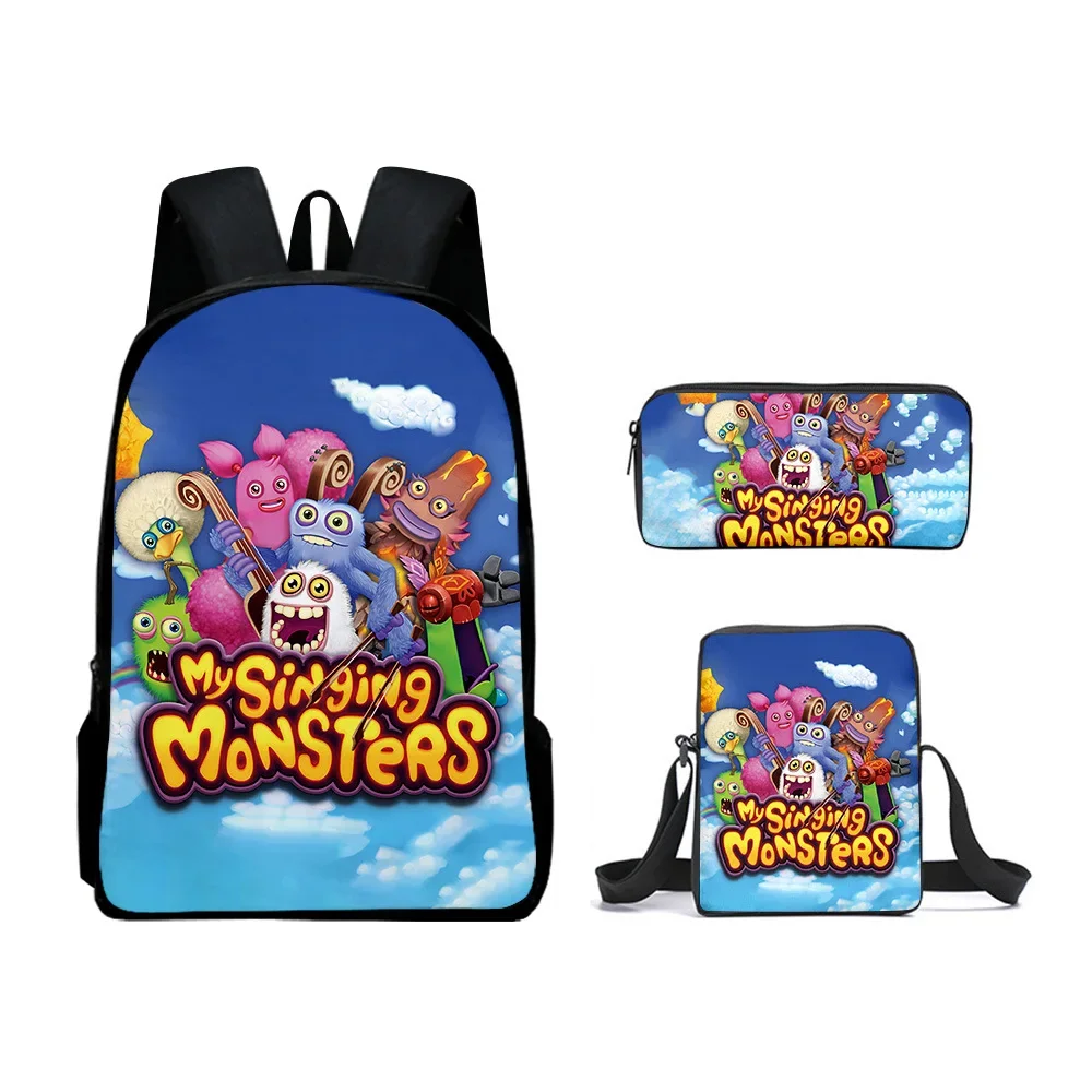 3PC-SET My Singing Monsters Monster Concert School Bag Backpack Shoulder Children\'s Gifts Backpack Cartoon School Bag Mochila