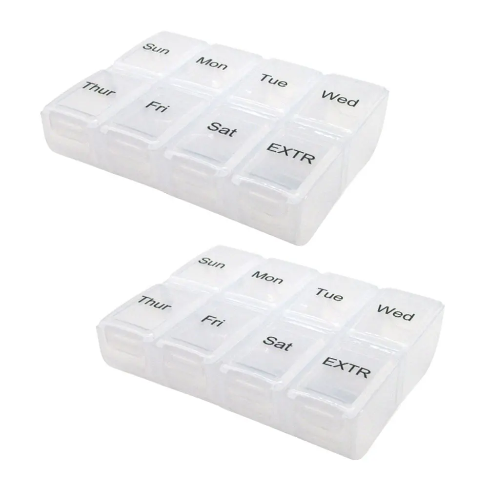 

2Pcs Weekly Pills Box Detachable 8-Grid Organizer Portable Vitamin Container Multi-Compartment Storage Case Outdoor Travel