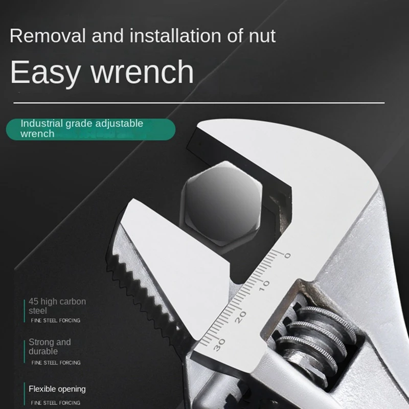 Multifunctional Adjustable Wrench With Large Opening Pipe Plastic Coated Non-Slip Handle