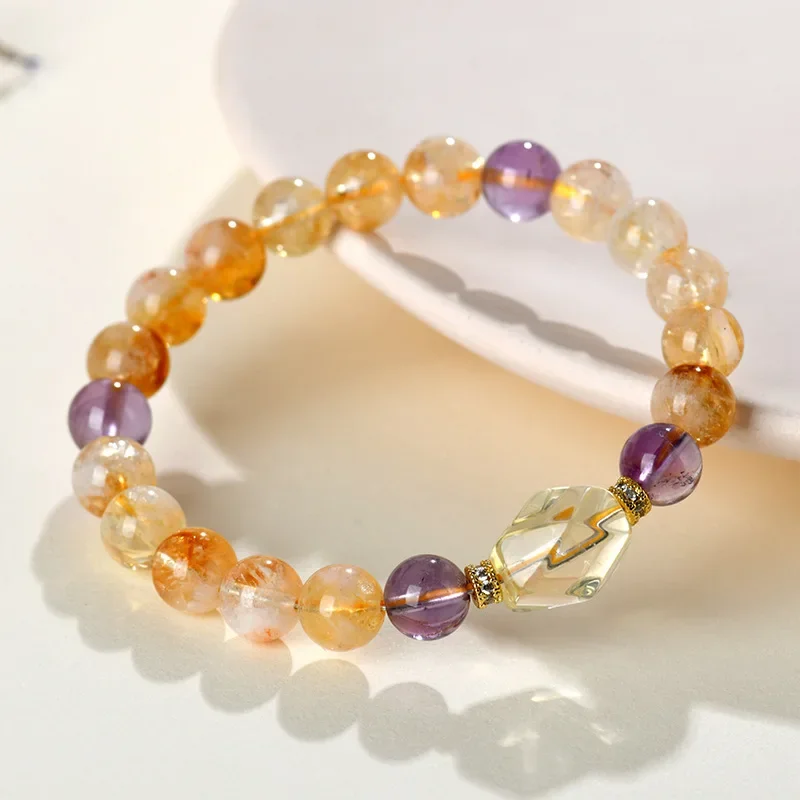 

Natural Yellow Tower Crystal, Citrine with Shape Bracelet, Women's Light Luxury Fashion Lucky Bracelet, Gift