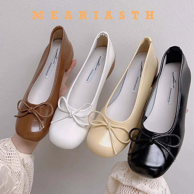 

Elegant Soft Leather Butterfly Knot Mid Heel Single Shoes for Women Square Head Work Shoes Comfortable Rubber Sole Office Shoes