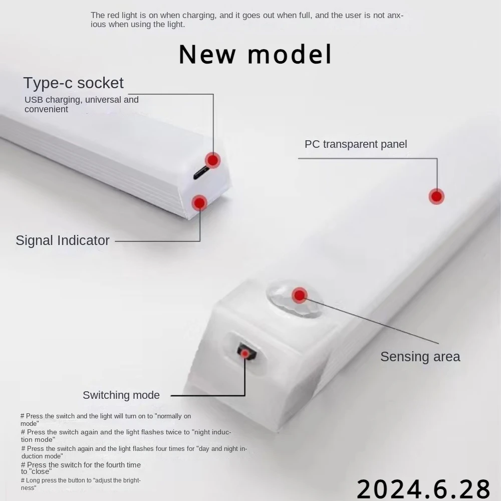 Sensor de Movimento PIR Luz Do Armário LED, Carregamento USB, Luz Noturna, Roupeiro, Corredor, Sem Fio, Detector Portátil, Lâmpada De Parede