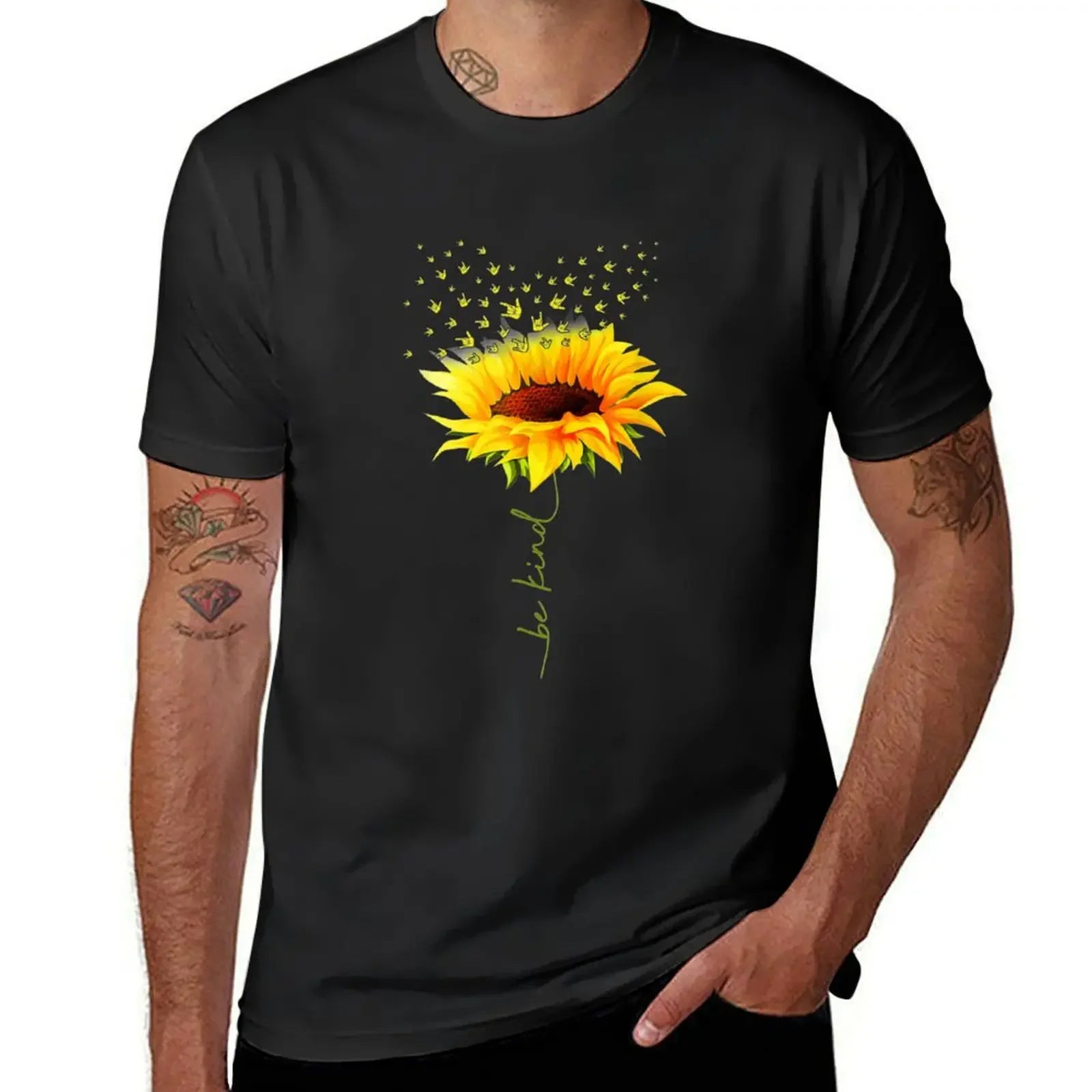 

Be Kind Hippie Sunflower I Love You Deaf ASL Sign Language T-Shirt blanks summer top designer shirts heavyweights men t shirts