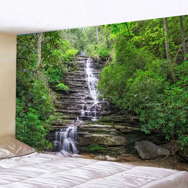 نسيج كبير شاليه الغابة الطبيعية بحيرة قماش مزخرف جداري الهبي المناظر الطبيعية المفروشات الجدار الشنق الفن للديكور المنزل
