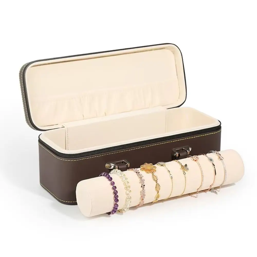 صندوق عرض ساعة عتيق مدمج مع مقبض حامل ساعة اليد من جلد البولي يوريثان، صناديق تخزين الأساور السميكة، مجموعة عتيقة #2