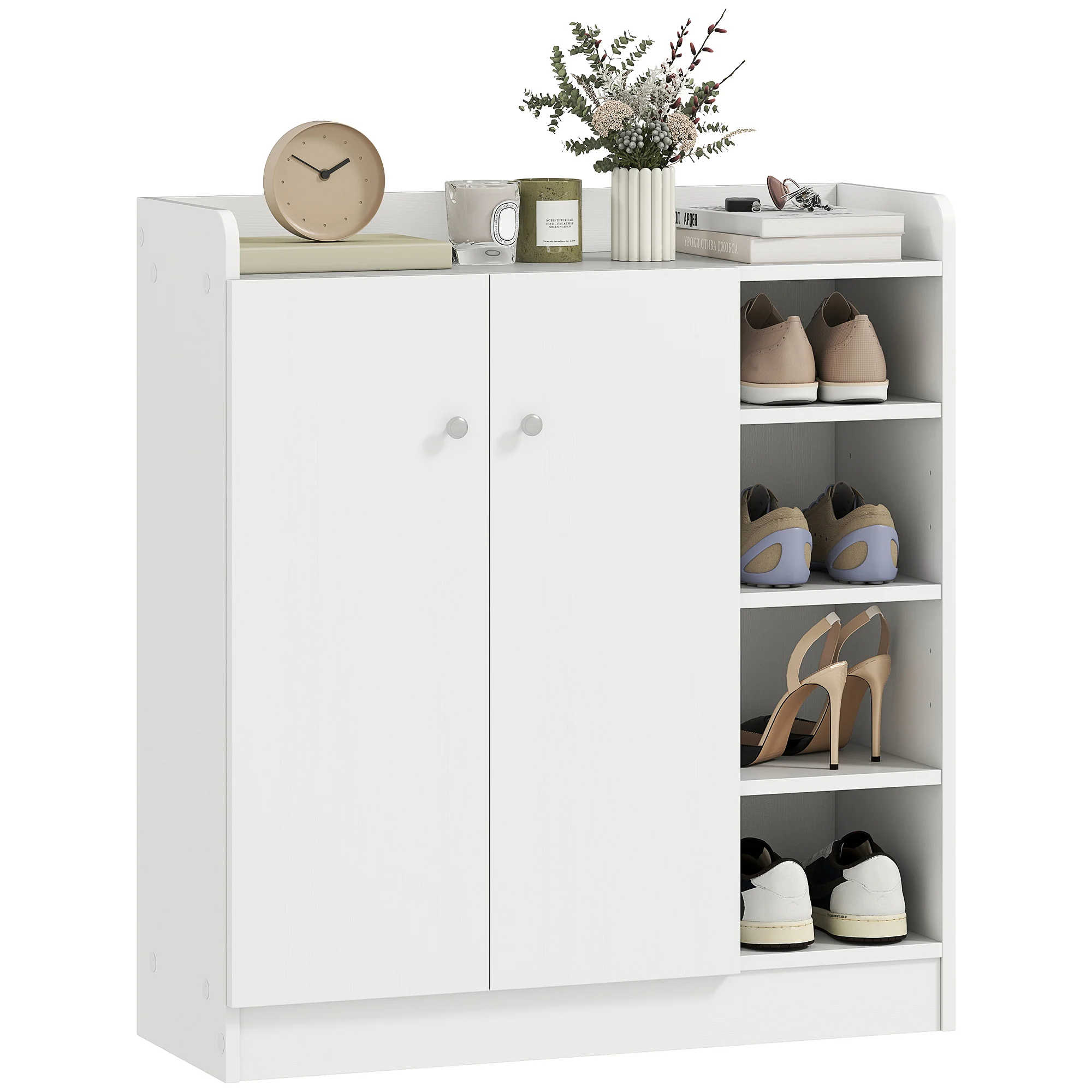 HOMCOM Zapatero Armario Madera Mueble Zapatero Gabinete 2 Puertas 4 Estantes