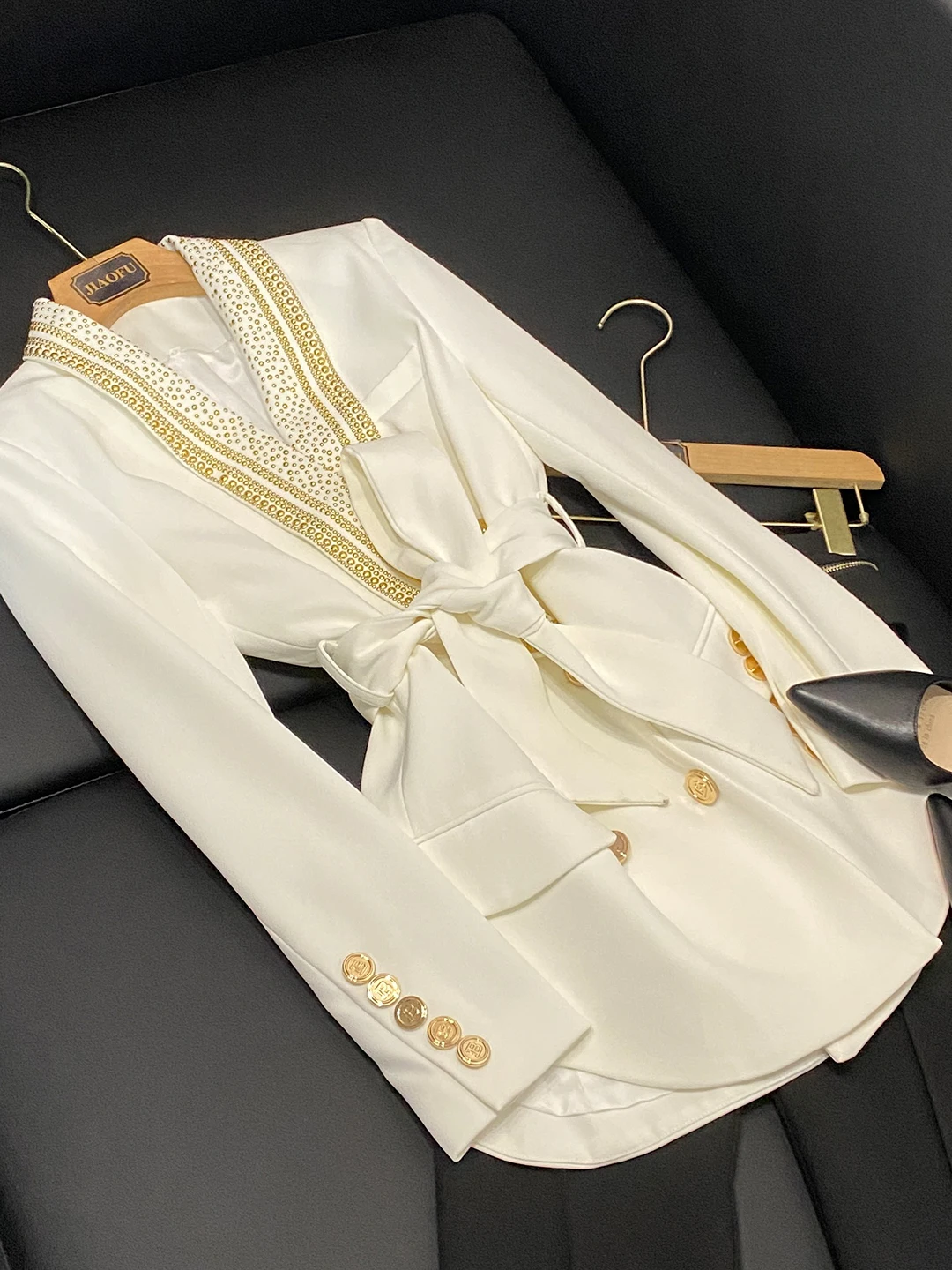 

Casual ort Women's Suit Jaet Autumn Winter Faion Sli Tailored ape Cotton Material Office Wear Double Breasted