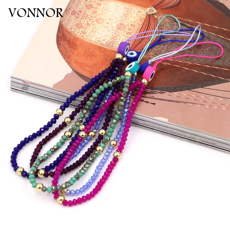 VONNOR Multicolor Mobile Phone Charm Strap Lanyard Evil Eye Crystal Beads Rope Cellphone Chains for Women Fashion Accessories