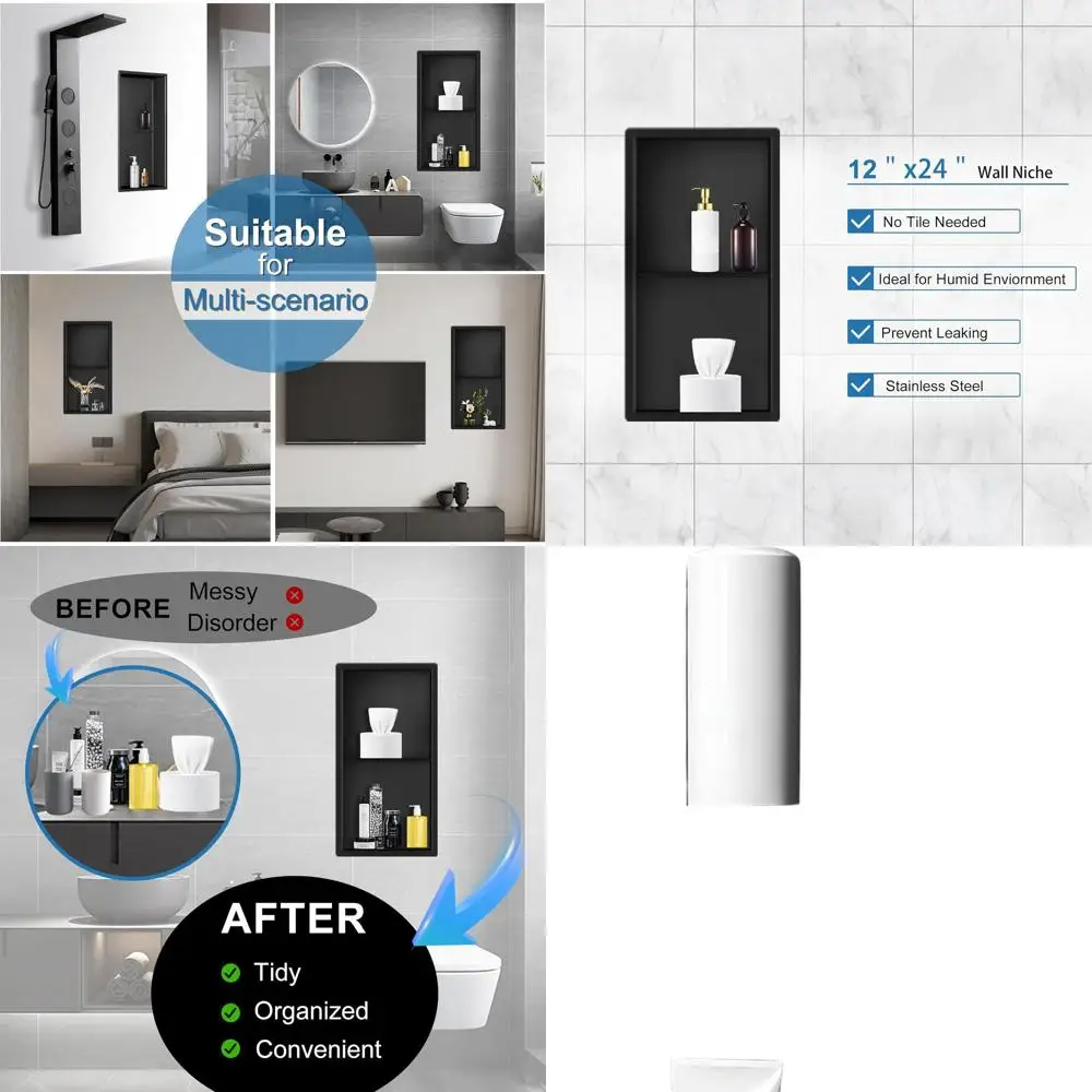 

12x24x4 Inch Stainless Steel Shower Wall Niche with Double Shelves for Bathroom Storage, No Tile Required