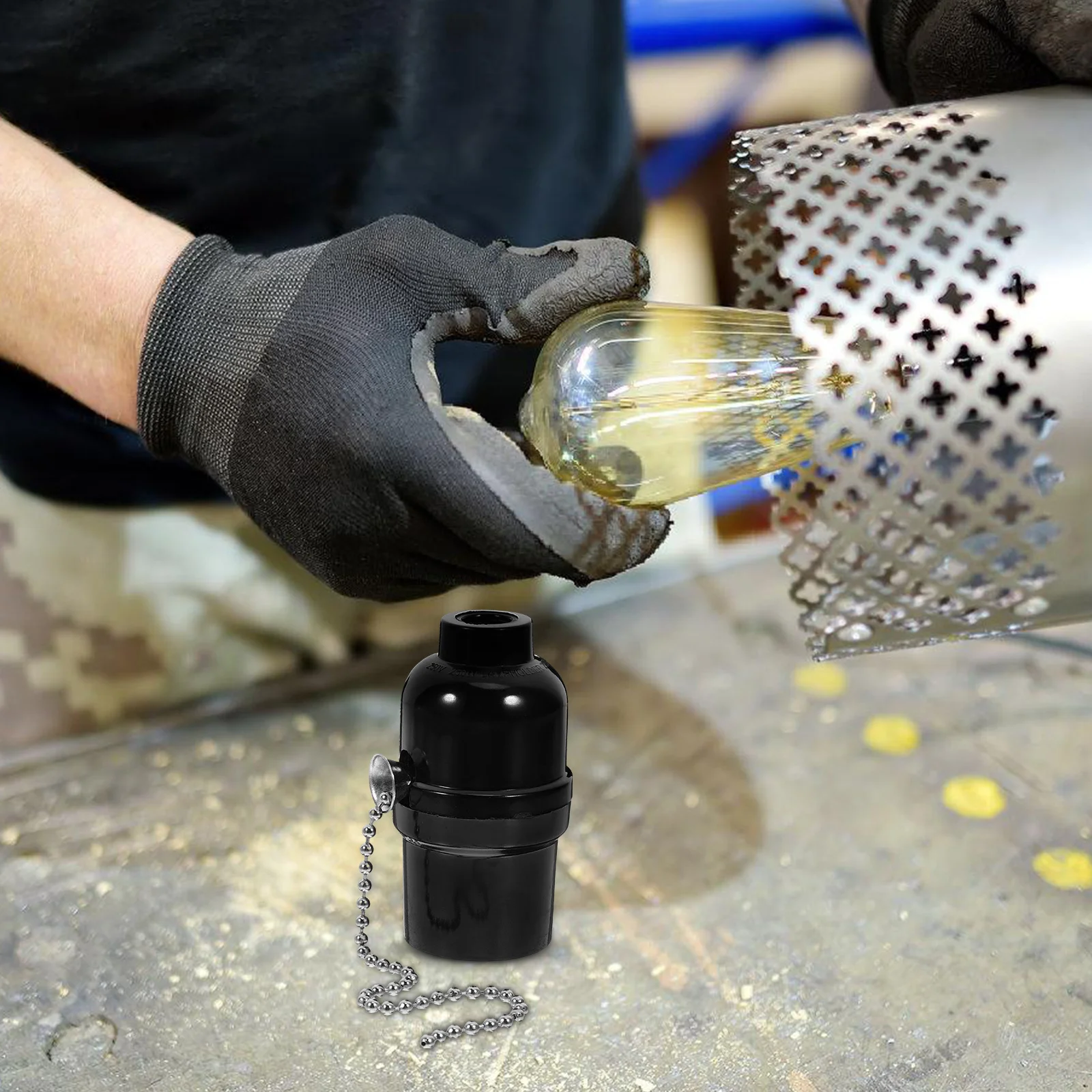 

E27 Electric Wood Pull Chain Lamp Holder Black Pendant Ceiling Light Socket Replacement Lampholder Adapter Pullswitch Lamp Base