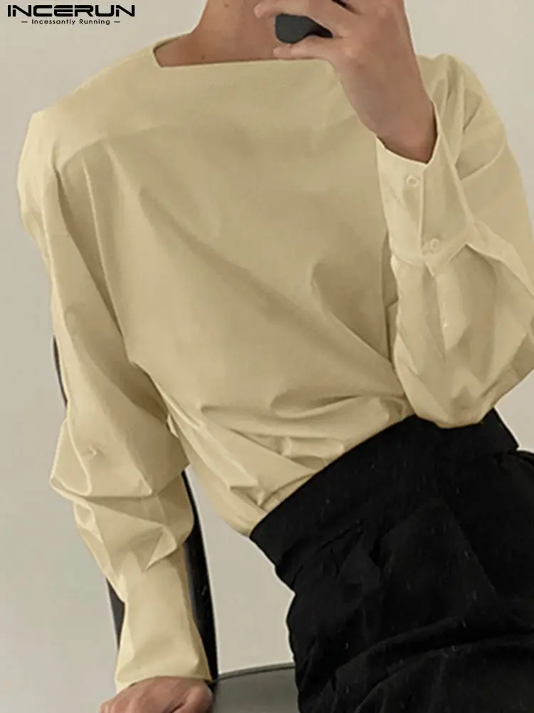 INCERUN – chemise à manches longues pour homme, vêtement de loisirs, Streetwear, respirant et décontracté, couleur unie, avec poches, à la mode,