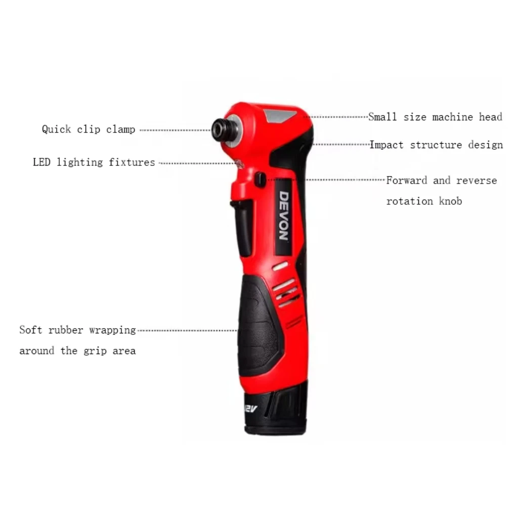 12V Lithium Battery Rechargeable Angular Impact Screwdriver Electric Wrench 90° Rechargeable Impact Wrench Auto Repair Wrench