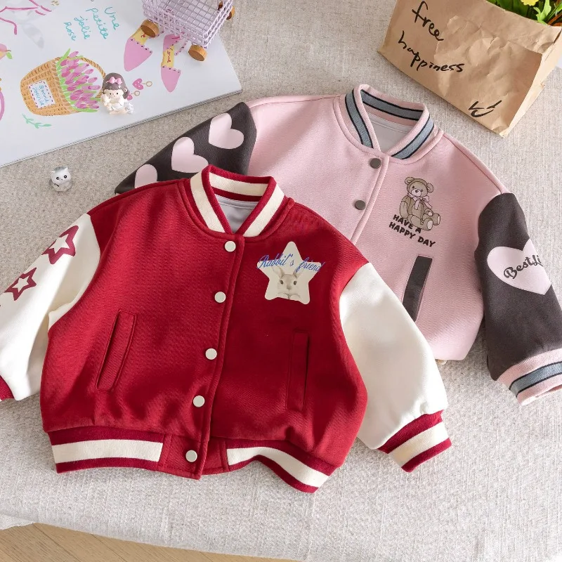 

Autumn Girls Baseball Jackets Cartoon Trench Coats 1-6Years Children Jackets Spring Fashion Casual Outerwear