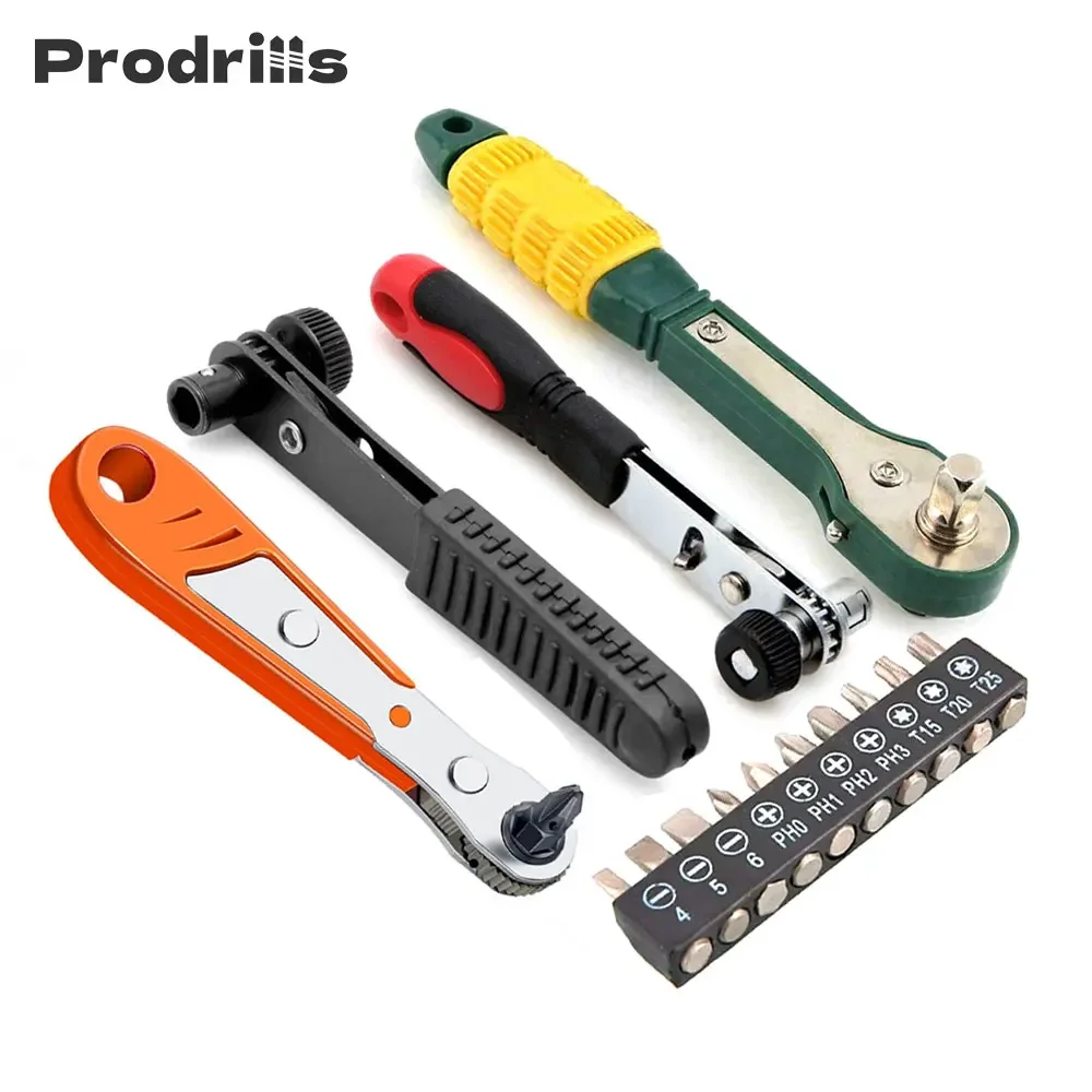 1/4 inch Mini Rapid Ratchet Wrench Screwdriver Rod 6.35mm Quick Socket Wrench Tool with 10 Pcs Drive Screwdriver Bit