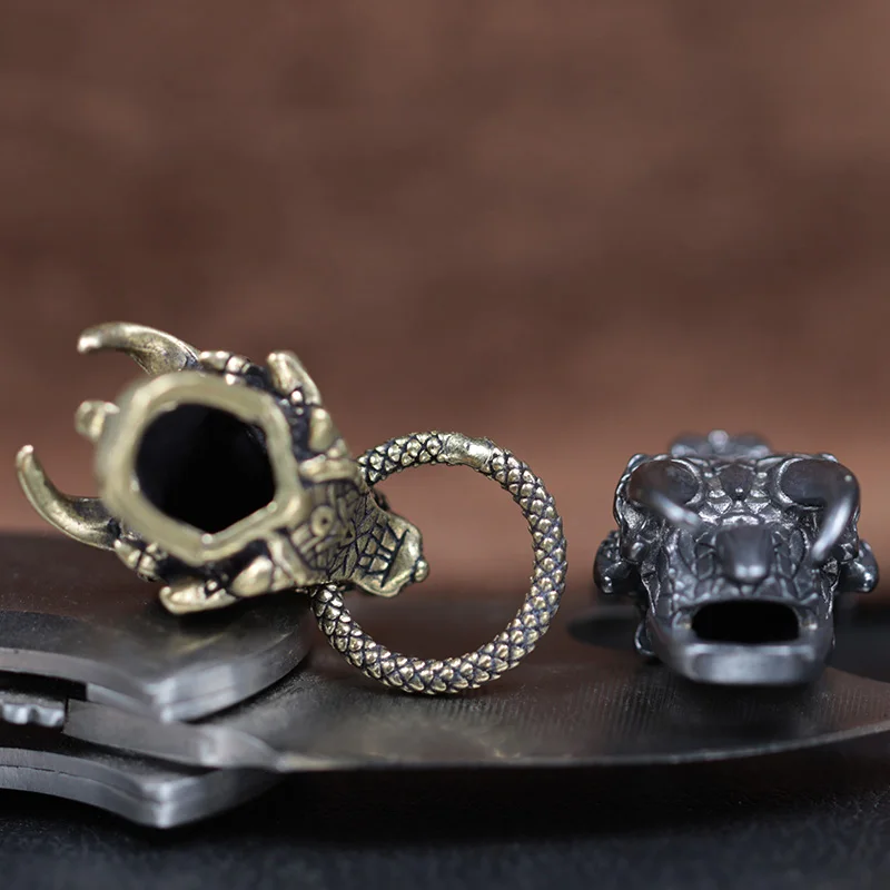 Dragon Head Brass Buckle EDC Outdoor DIY Woven Paracord Survival Bracelets Supplies Accessories Retro Umbrella Rope Lanyard Bead view 5